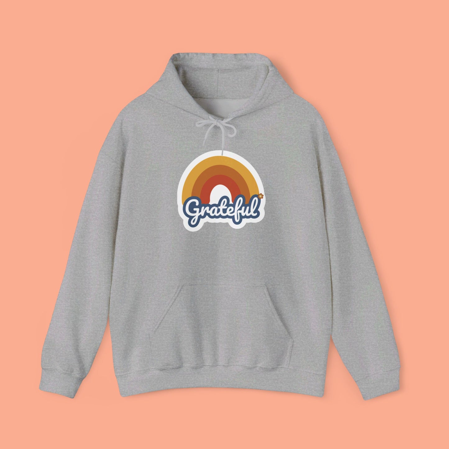 Simple rainbow over Grateful design on this Unisex Heavy Blend™ Hooded Sweatshirt