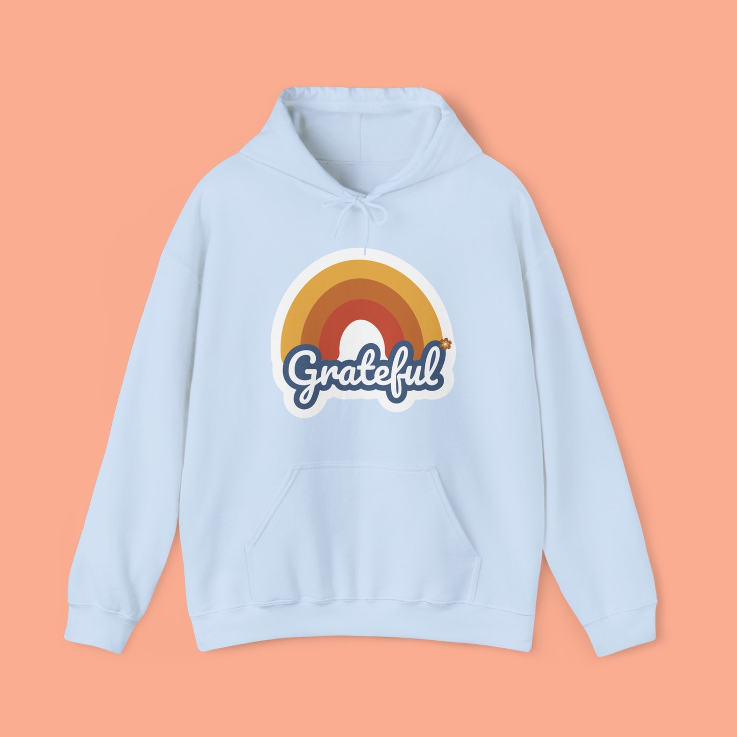 Simple rainbow over Grateful design on this Unisex Heavy Blend™ Hooded Sweatshirt