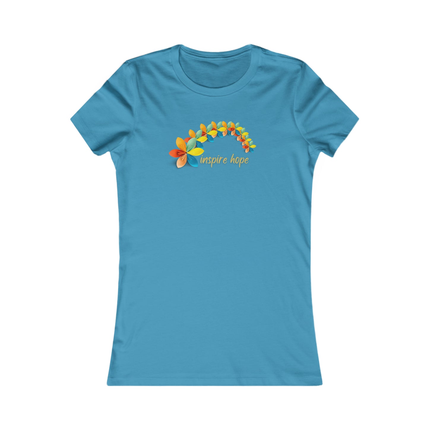 A rainbow of origami flowers goes with this “inspire hope” message on this Women's Favorite Tee design. No better way to find hope than seeing it in each other. Slim fit so please check the size table.