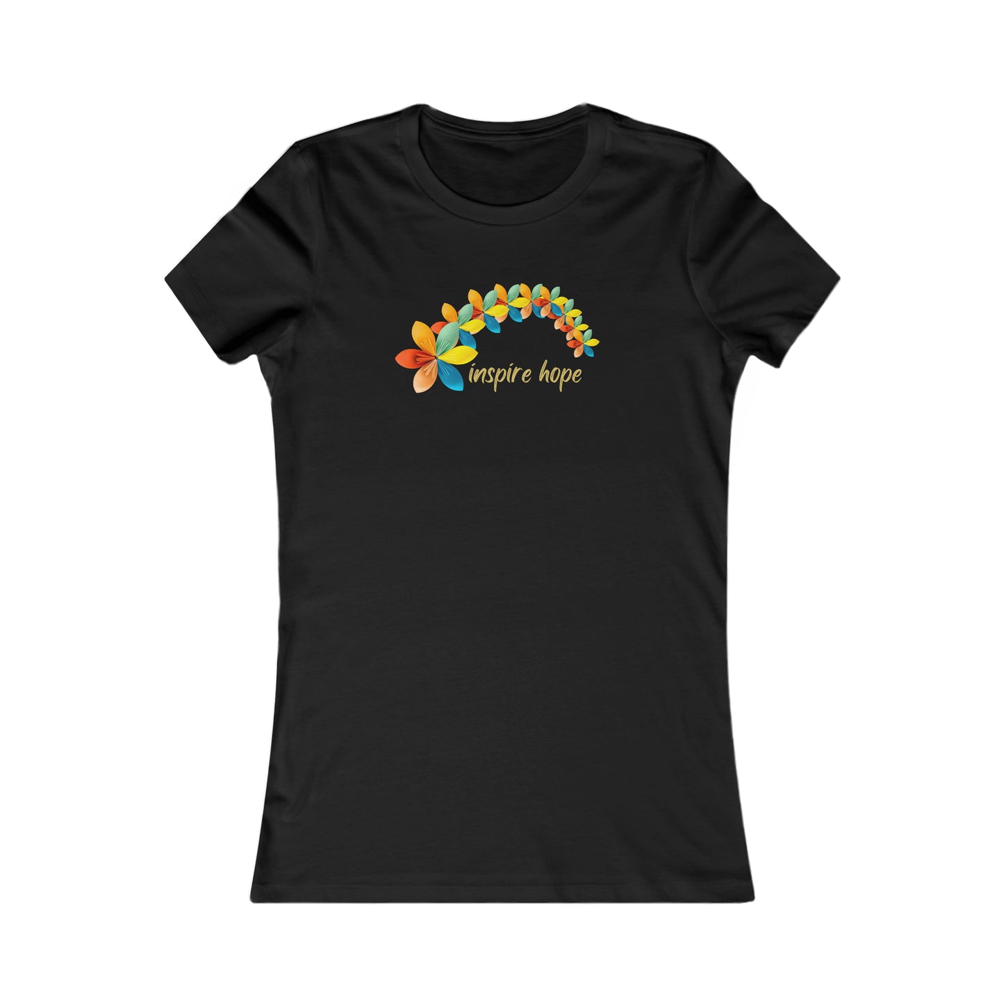 A rainbow of origami flowers goes with this “inspire hope” message on this Women's Favorite Tee design. No better way to find hope than seeing it in each other. Slim fit so please check the size table.