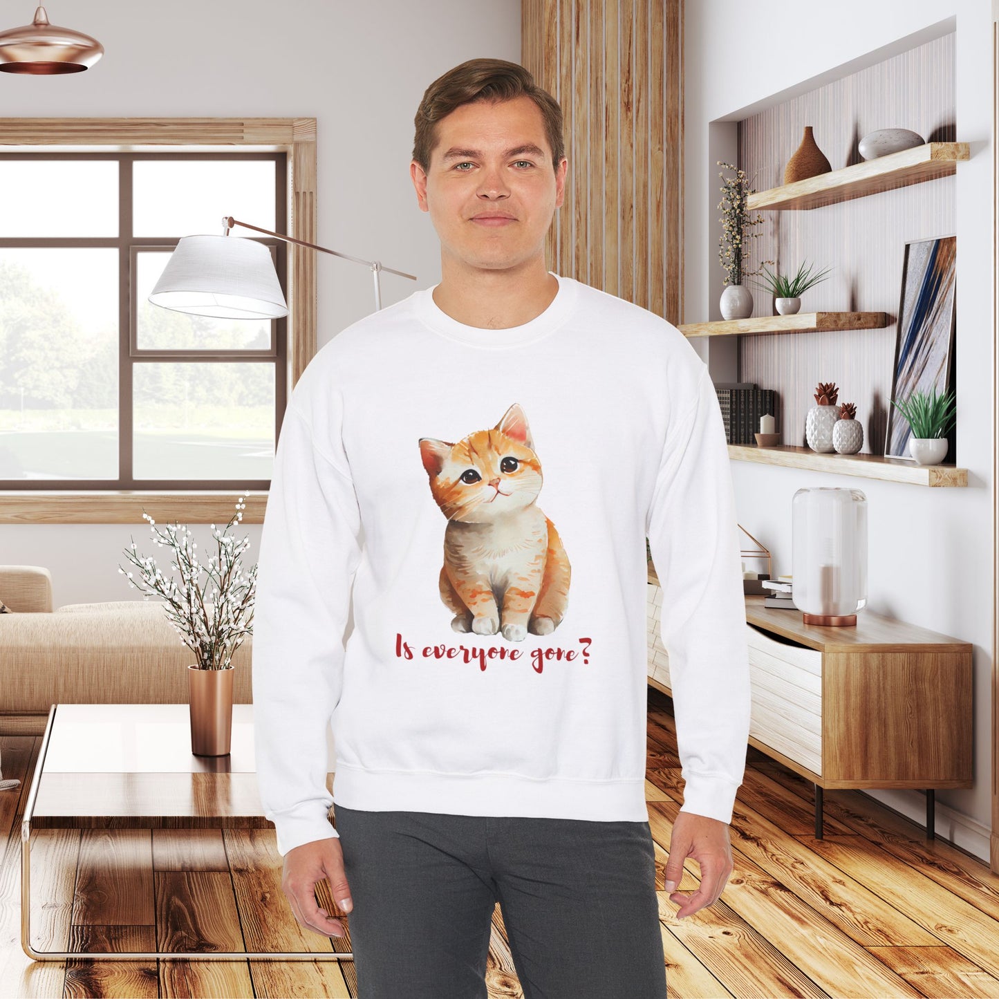 “Is everyone gone?” beautiful cat design Unisex Heavy Blend™ Crewneck Sweatshirt.