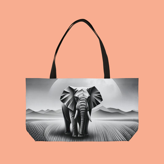 Magnificent elephant and Origami inspired style design on this Weekender Tote Bag.