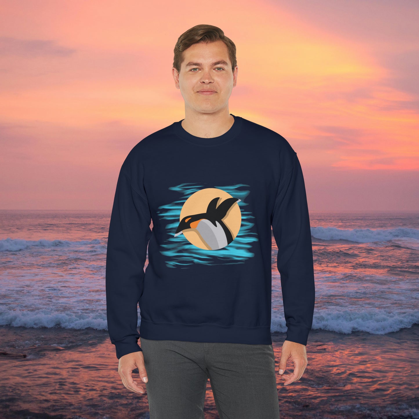 Colorful and playful penguin retro design. Give the gift of this Unisex Heavy Blend™ Crewneck Sweatshirt or get one for yourself.