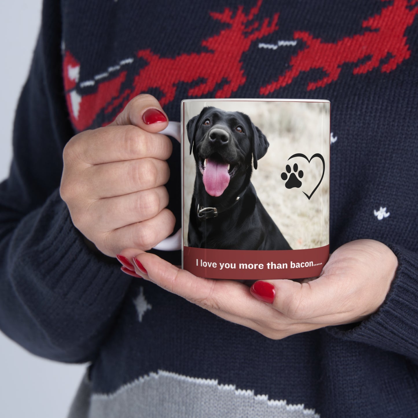 Great coffee mug for the doggie lover who understands they love them more than bacon and how much they look forward to their walks together. Dogs are truly awesome!