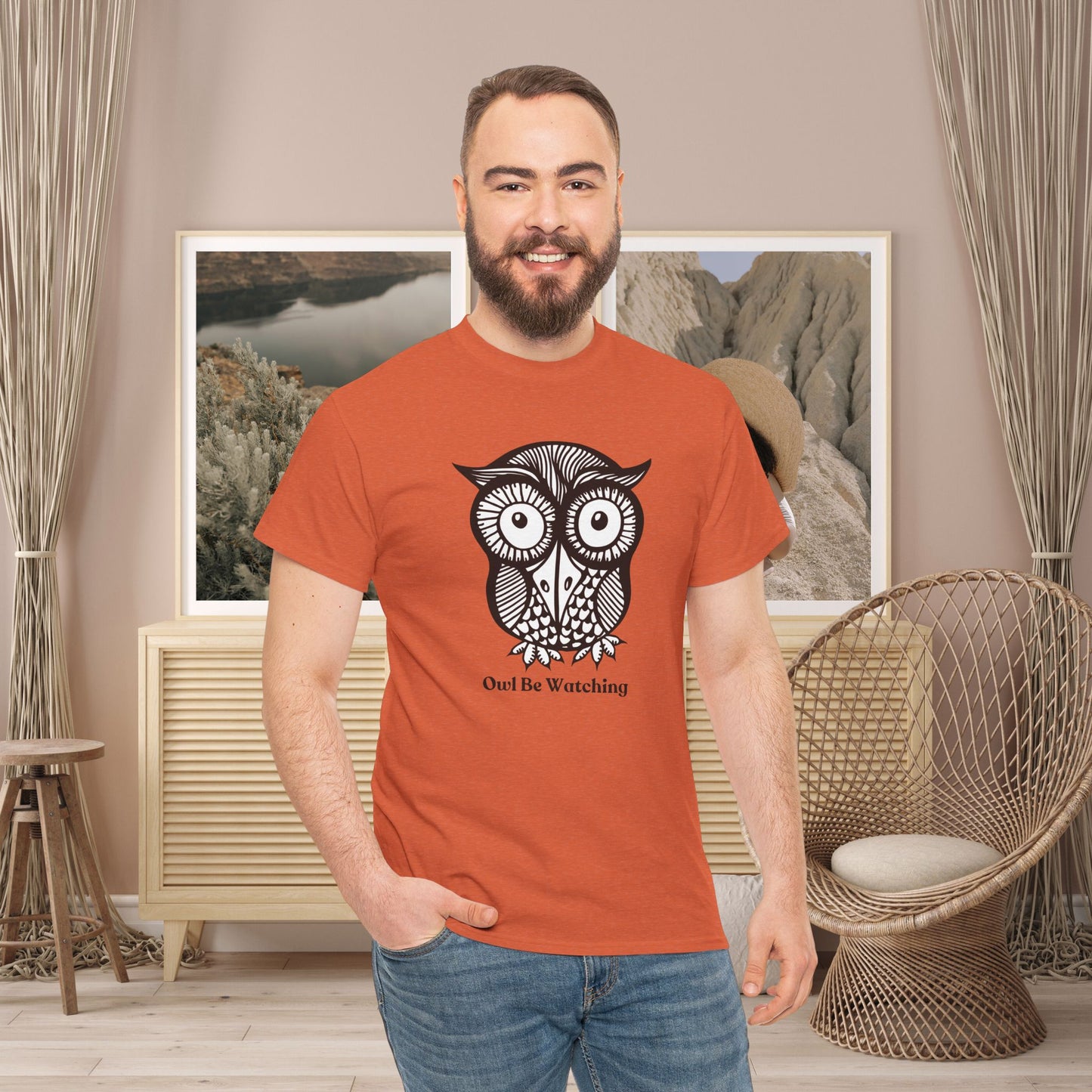 Owl Tee with Owl be watching caption