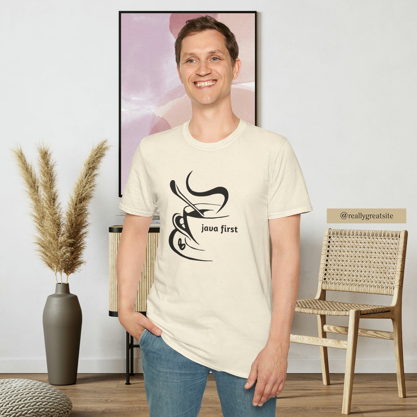 A simple and elegant design for that “java first” on this Unisex Softstyle T-Shirt design.