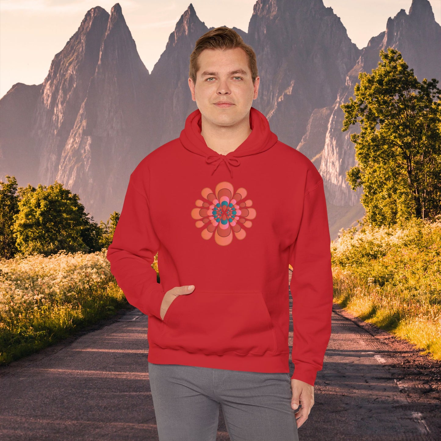 Colorful flower abstract design for this Unisex Heavy Blend™ Hooded Sweatshirt