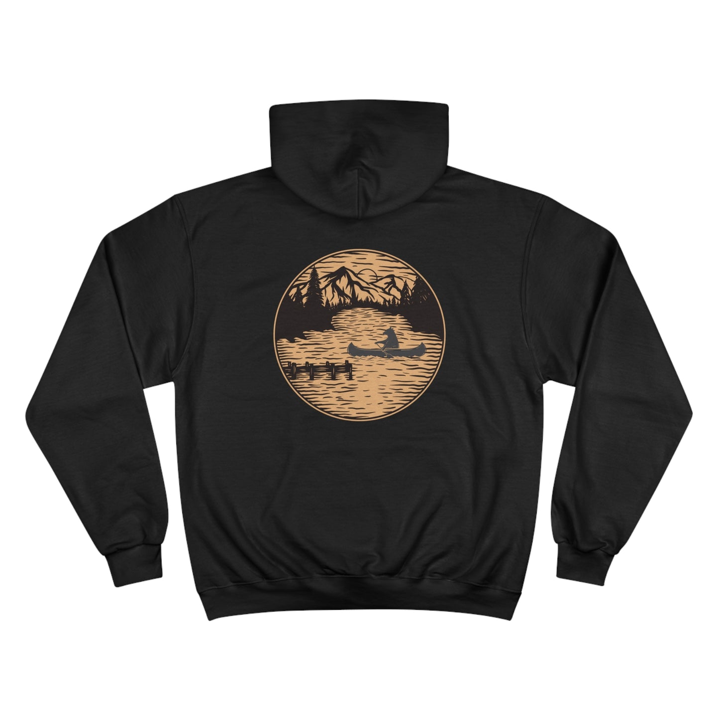 A bear taking a night time canoeing trip on the lake on this very comfortable Champion Hoodie.