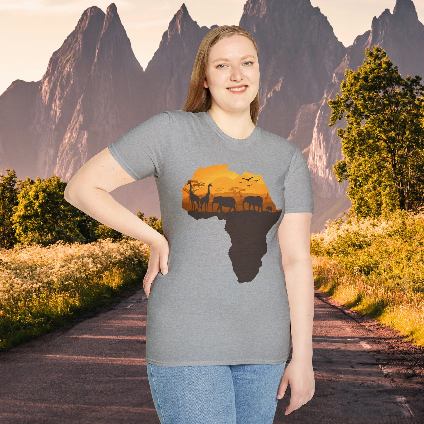 I love Africa and all its natural beauty, history and peoples inspire the design on this Unisex Softstyle T-Shirt. Giraffe, elephants, love all of them!