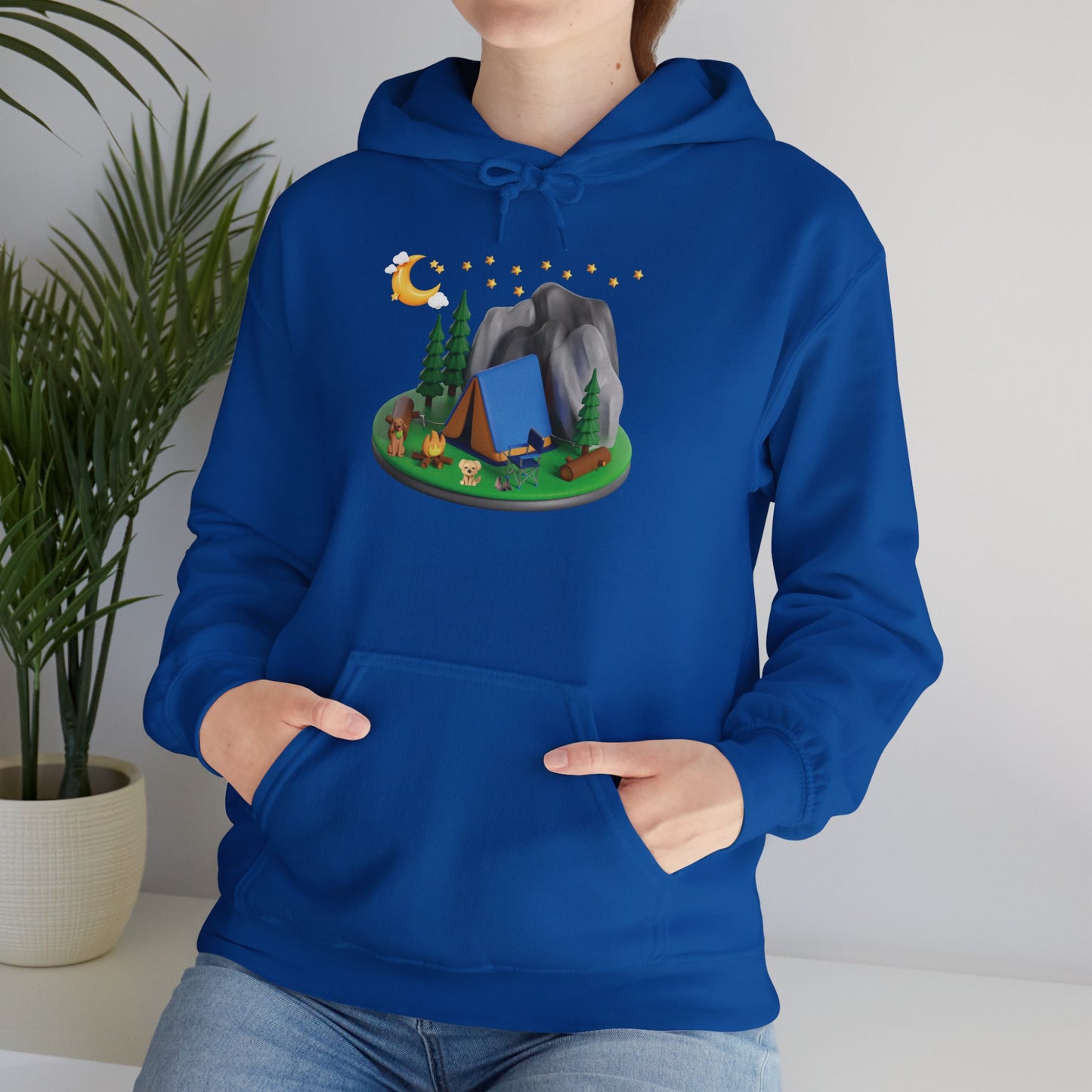 Mountain Camping Unisex Hoodie - Night Time Adventure with Your Dog