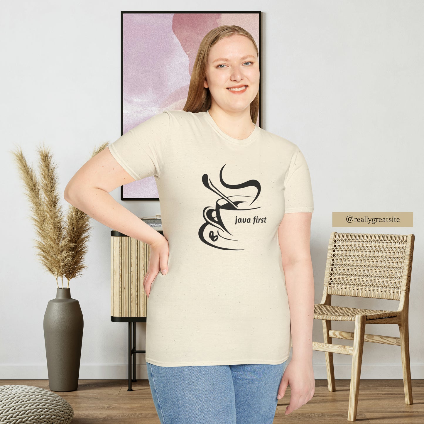 A simple and elegant design for that “java first” on this Unisex Softstyle T-Shirt design.