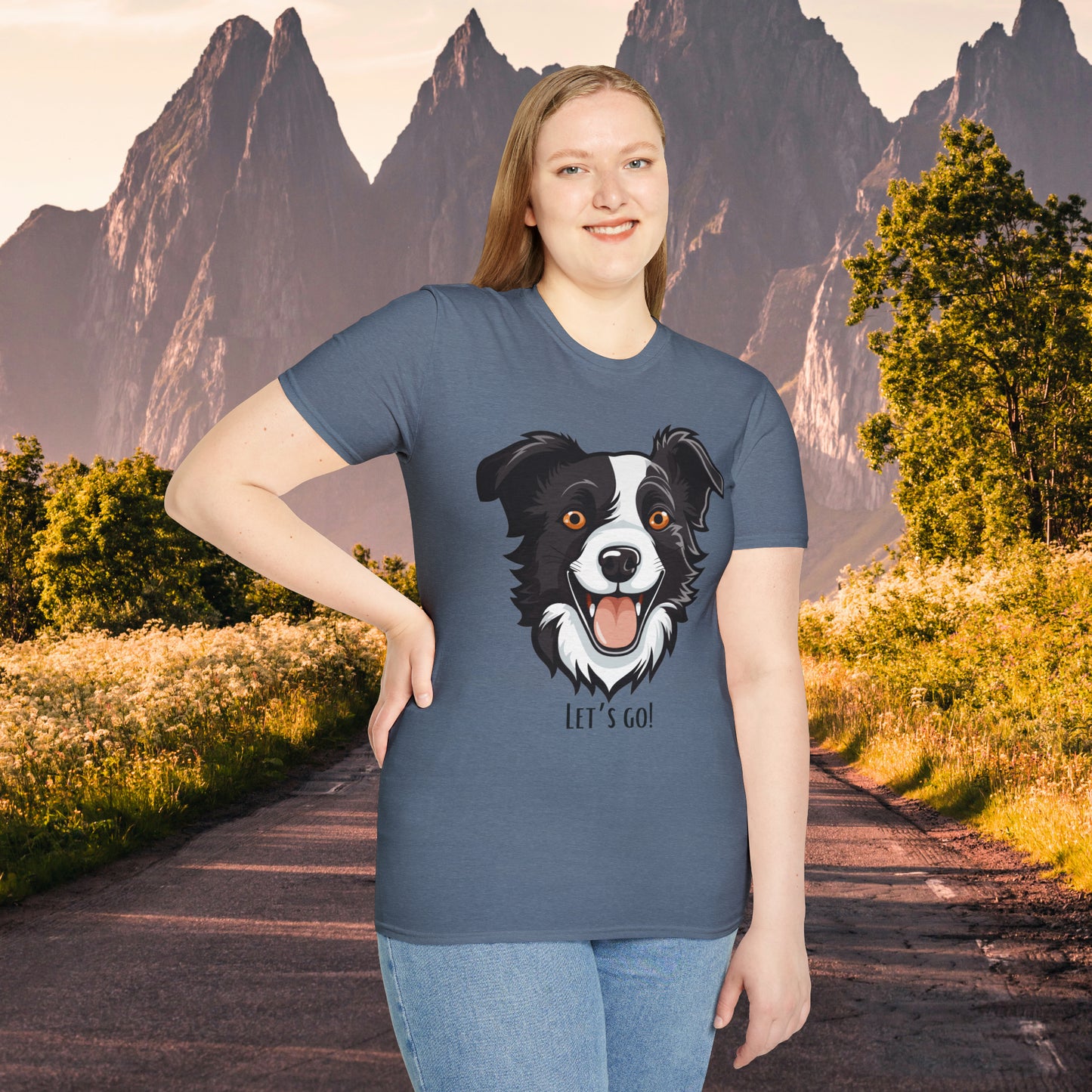 Dog lovers know that look of anticipation and excitement from their dog before a walk, hike or anything fun! This is a Unisex Softstyle T-Shirt.