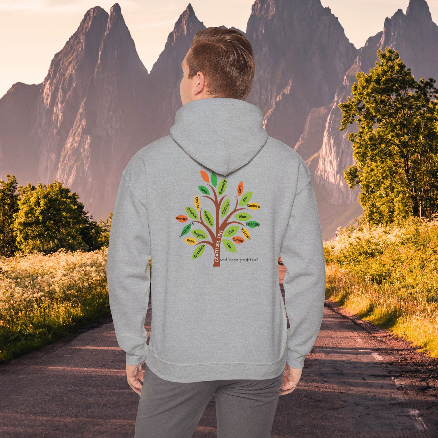 A gratitude tree full of those we are thankful for is the message on this Unisex Heavy Blend™ Hooded Sweatshirt