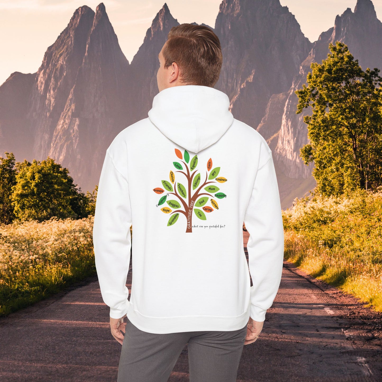 A gratitude tree full of those we are thankful for is the message on this Unisex Heavy Blend™ Hooded Sweatshirt