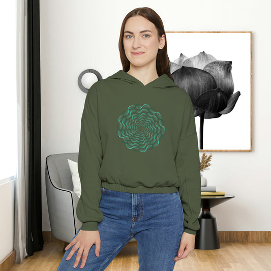 Mesmerizing abstract design on the front and back of this Women's Cinched Bottom Hoodie.