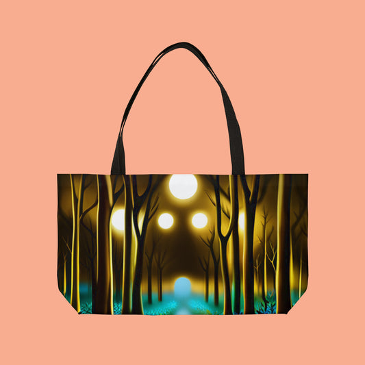 Cinematic style nightime scenery on this beautiful Weekender Tote Bag.