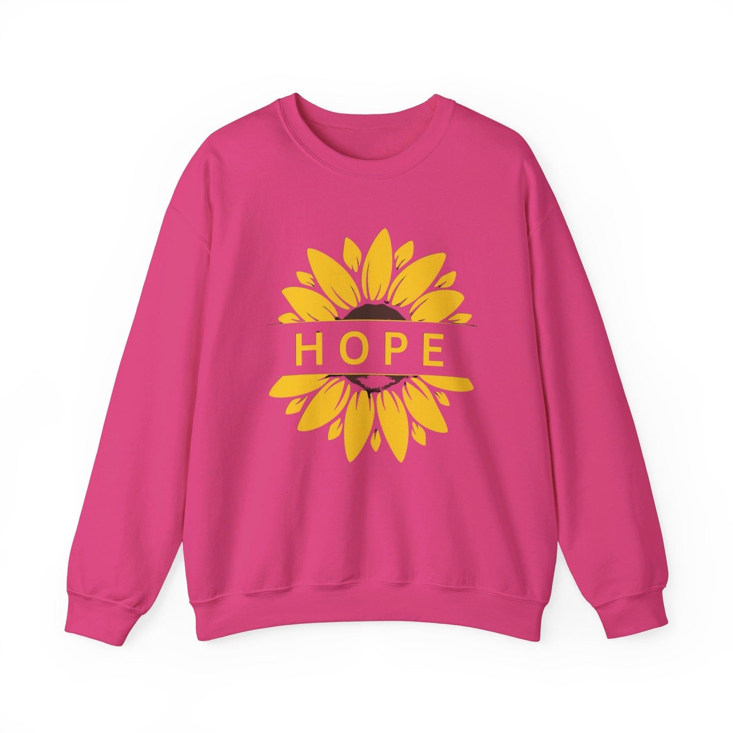 Beautiful sunflower with to inspire  “HOPE” comfy sweatshirt. Give the gift of this Unisex Heavy Blend™ Crewneck Sweatshirt or get one for yourself.