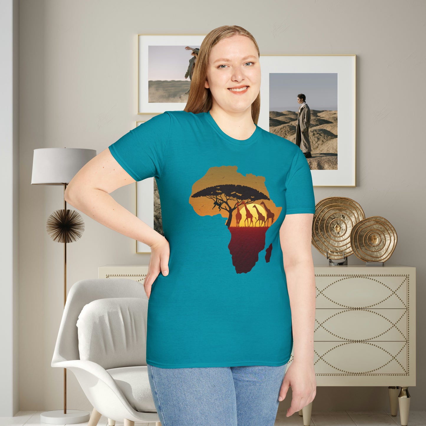 Love Africa? There’s so much to love! Natural beauty, history and peoples inspire the design on this Unisex Softstyle T-Shirt. And yes, giraffes are fantastic too!