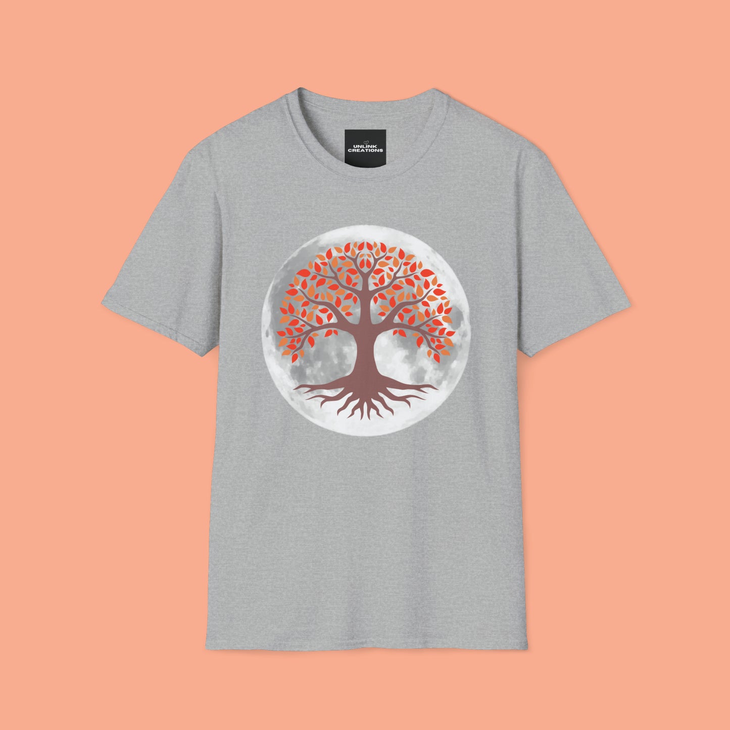 Beautifully strong tree with the moon as its backdrop on this Unisex Softstyle T-Shirt.