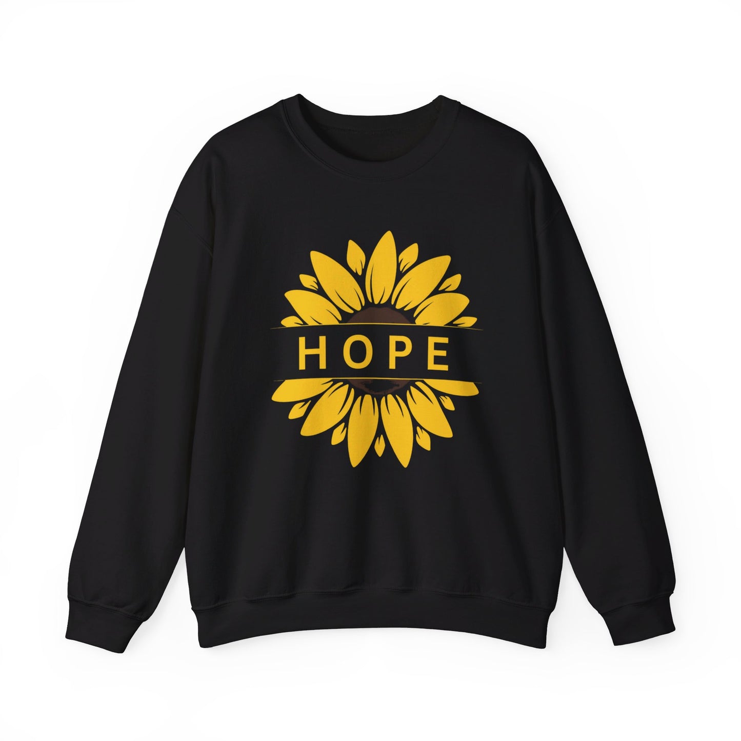 Beautiful sunflower with to inspire  “HOPE” comfy sweatshirt. Give the gift of this Unisex Heavy Blend™ Crewneck Sweatshirt or get one for yourself.