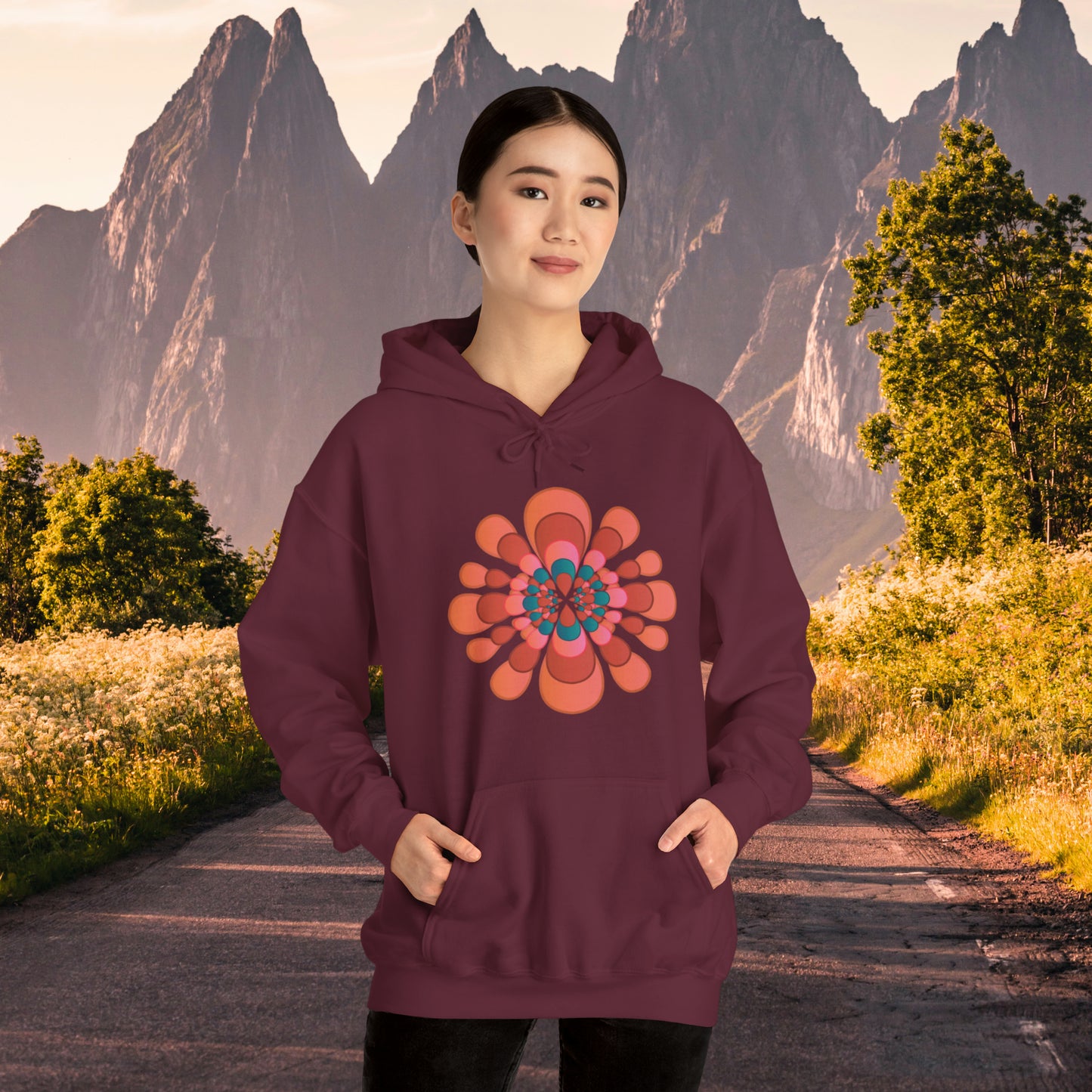 Colorful flower abstract design for this Unisex Heavy Blend™ Hooded Sweatshirt
