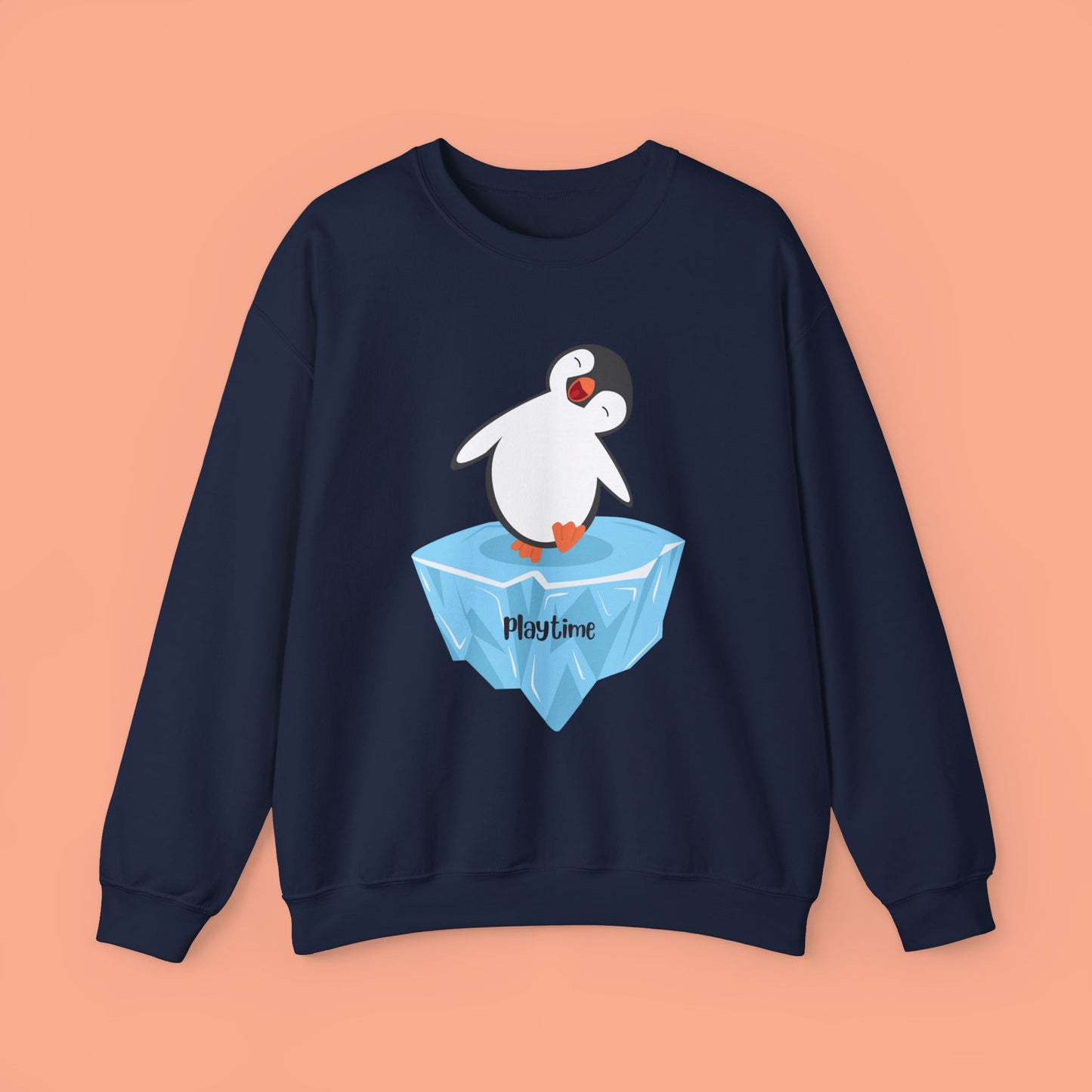 Playtime! Cute and happy penguin on an iceberg design. Give the gift of this Unisex Heavy Blend™ Crewneck Sweatshirt or get one for yourself.