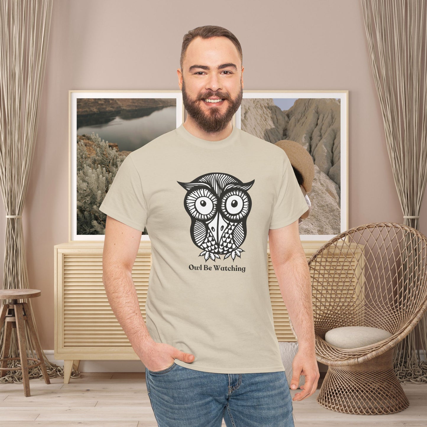 Owl Tee with Owl be watching caption