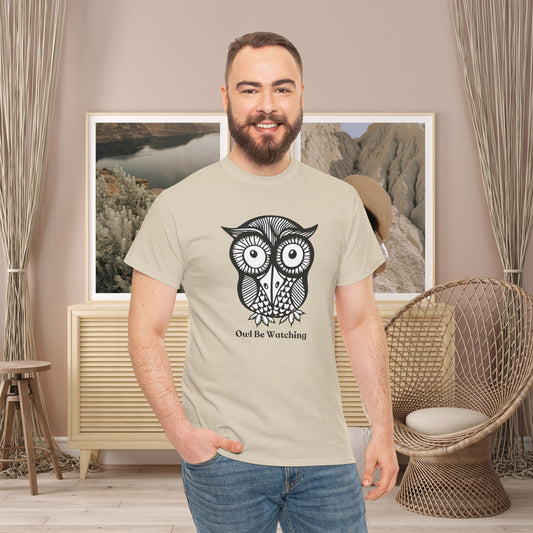 Owl Tee with Owl be watching caption