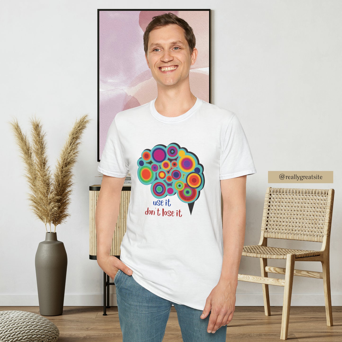 Beautifully designed brain with “use it don’t lose it” message below it on this Unisex Softstyle T-Shirt.