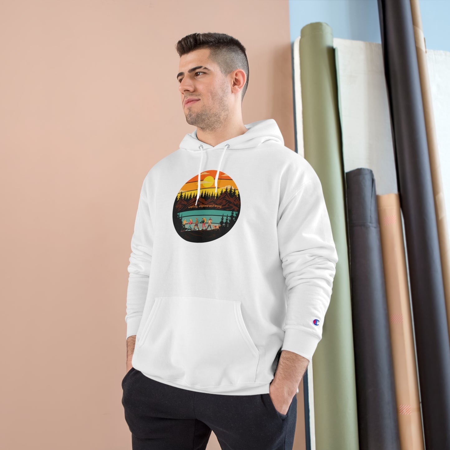 Nature Champion Hoodie - Friends Unplug Explore & Enjoy Mountains and Sun Design