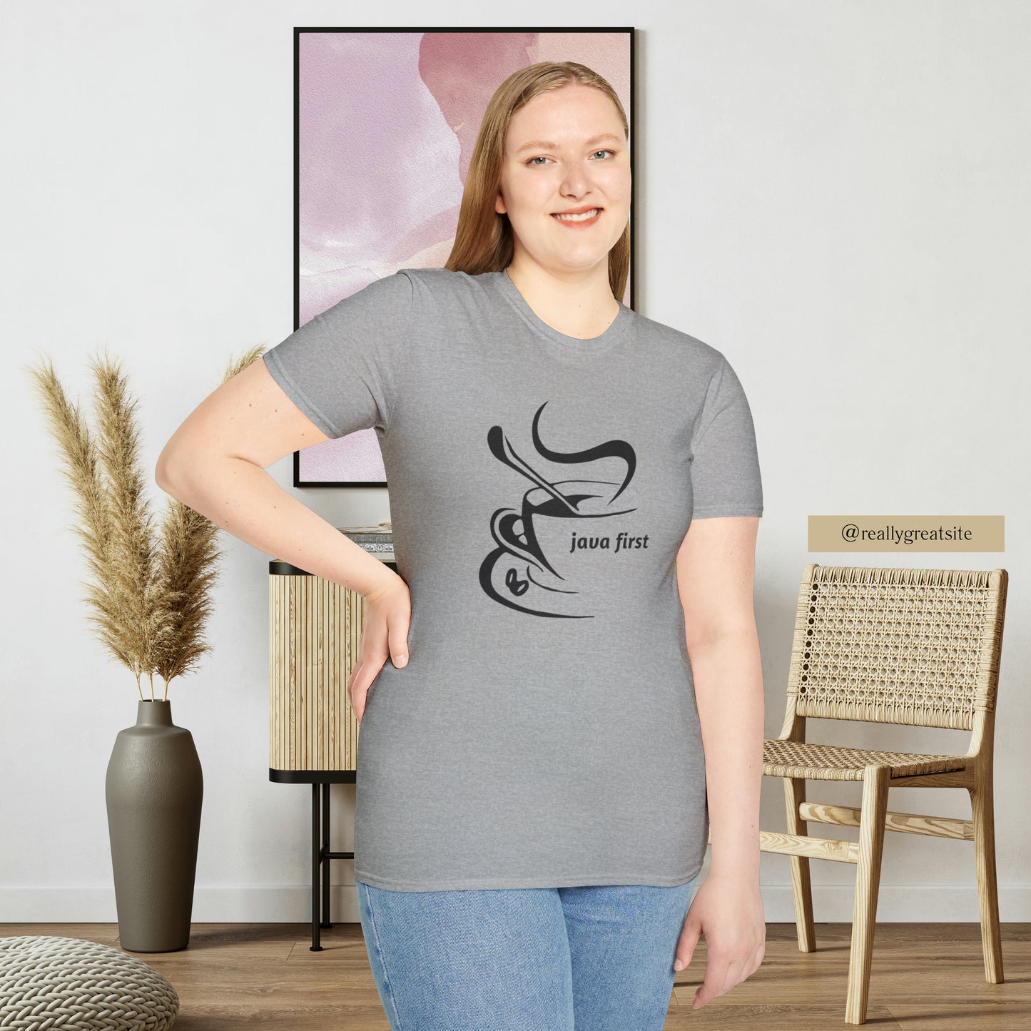 A simple and elegant design for that “java first” on this Unisex Softstyle T-Shirt design.