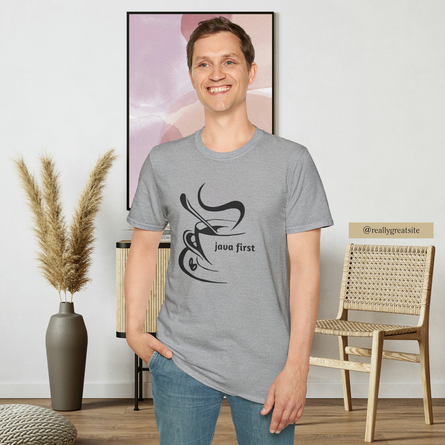 A simple and elegant design for that “java first” on this Unisex Softstyle T-Shirt design.