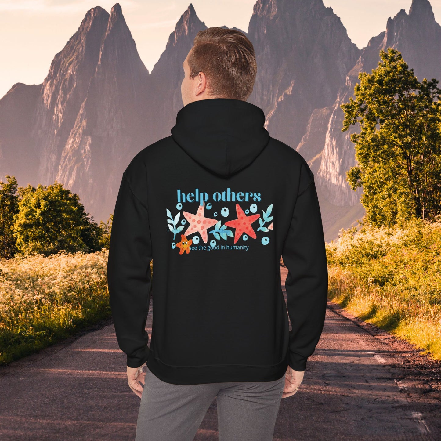 Hooded Sweatshirt - Spread Good Vibes with Starfishes Design