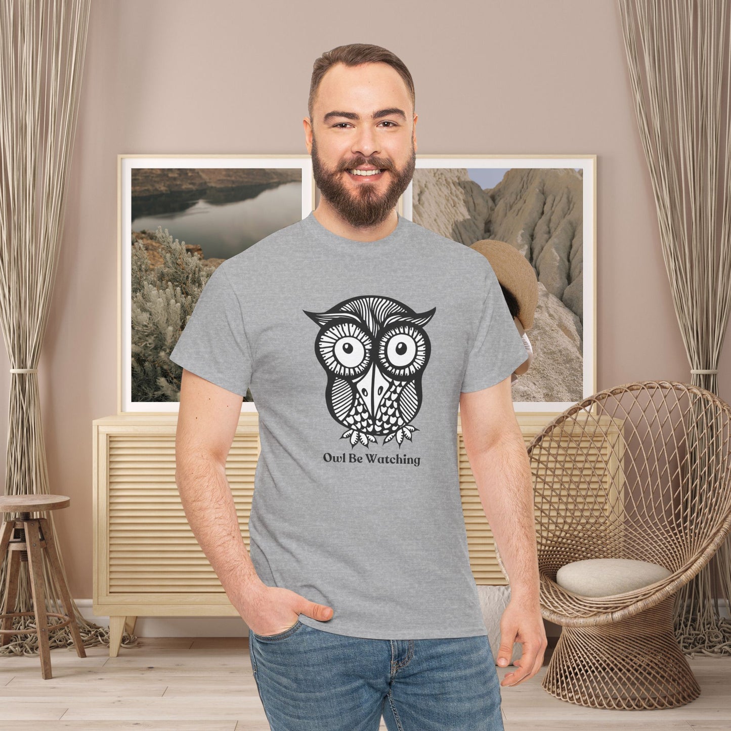 Owl Tee with Owl be watching caption