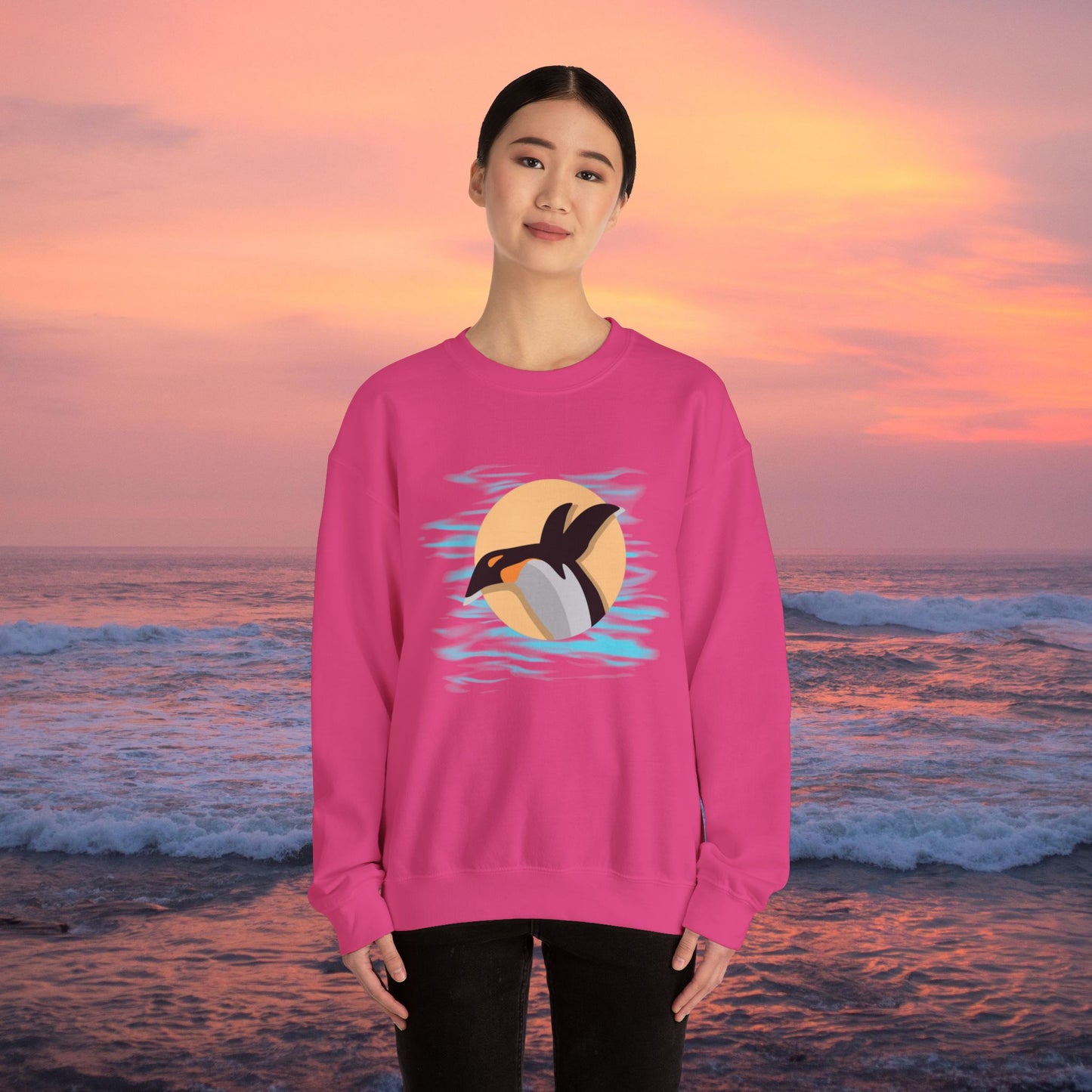 Colorful and playful penguin retro design. Give the gift of this Unisex Heavy Blend™ Crewneck Sweatshirt or get one for yourself.