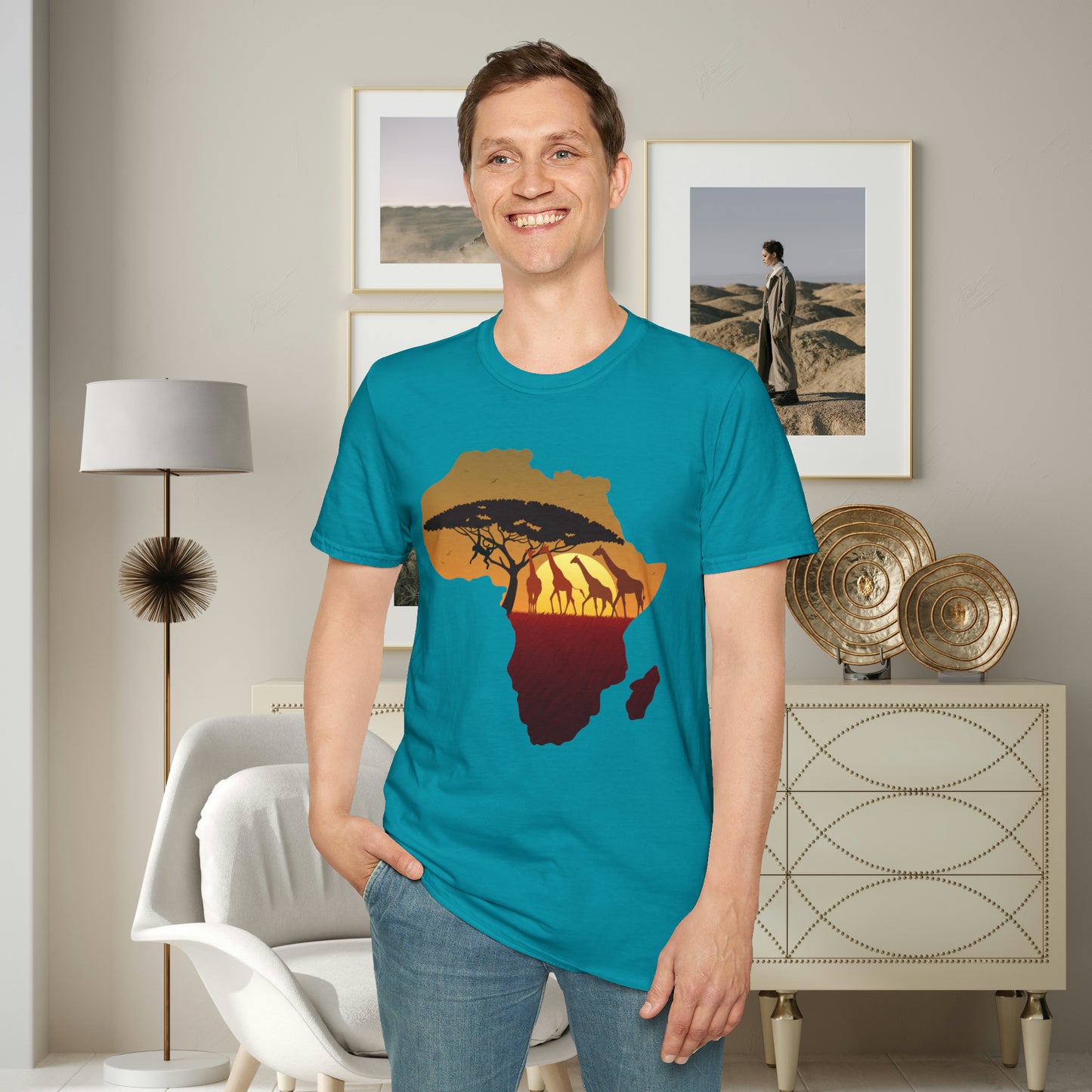 Love Africa? There’s so much to love! Natural beauty, history and peoples inspire the design on this Unisex Softstyle T-Shirt. And yes, giraffes are fantastic too!