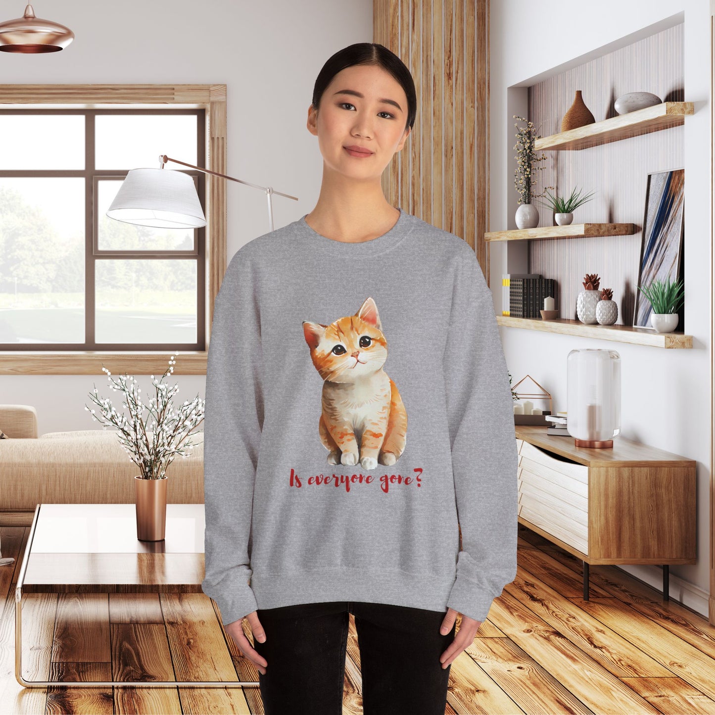 “Is everyone gone?” beautiful cat design Unisex Heavy Blend™ Crewneck Sweatshirt.