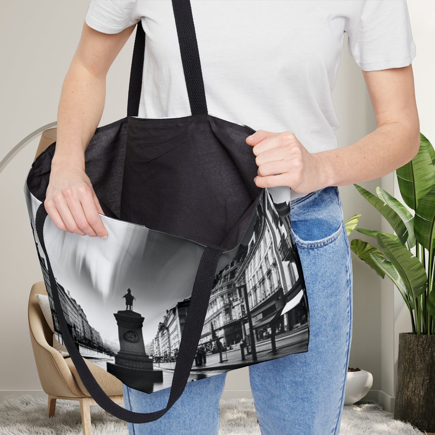 Minimalist depiction of a French city inspired design on this beautiful Weekender Tote Bag.