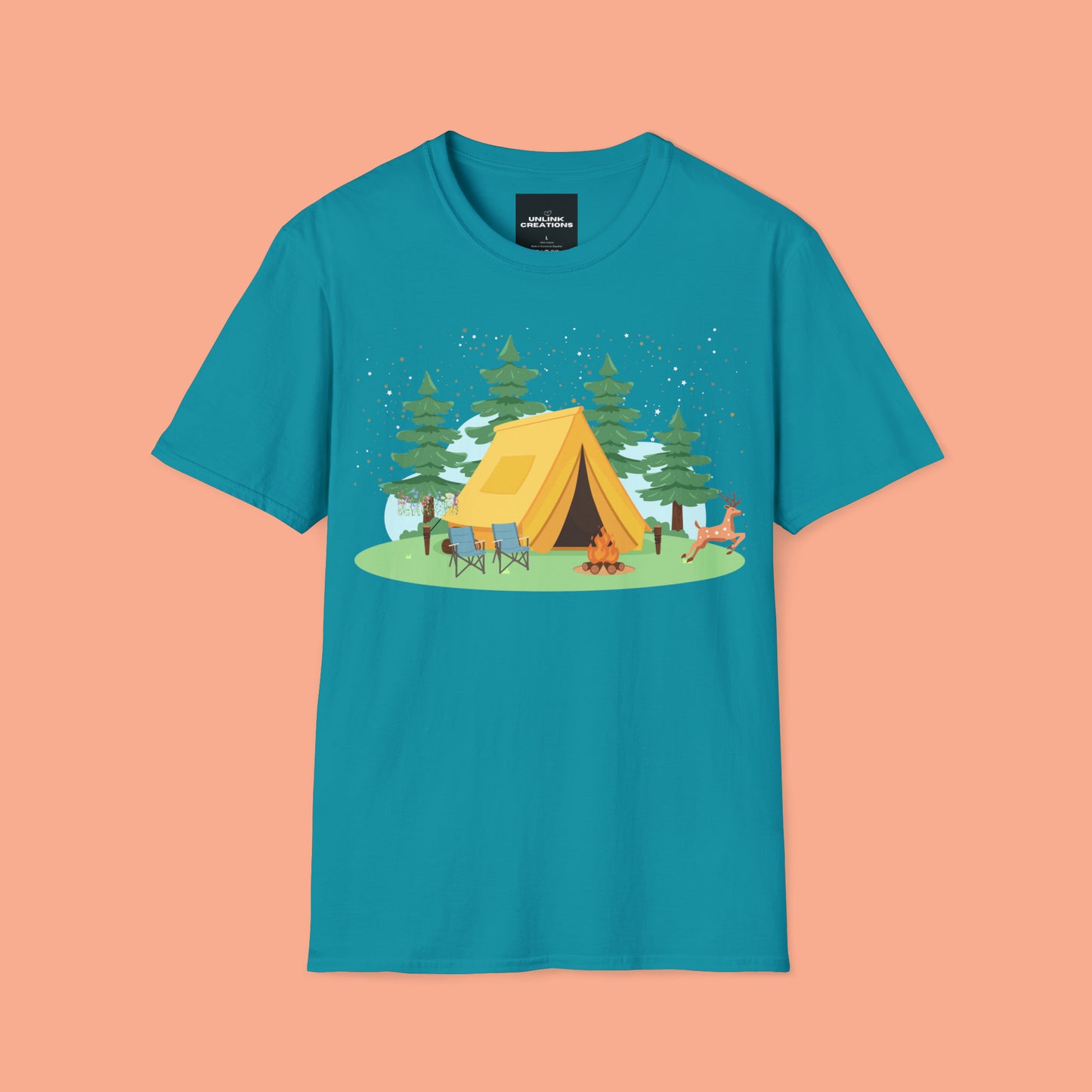 Camping can be so much fun! A happy place for many of us. Love of the great outdoors inspired design on this Unisex Softstyle T-Shirt.