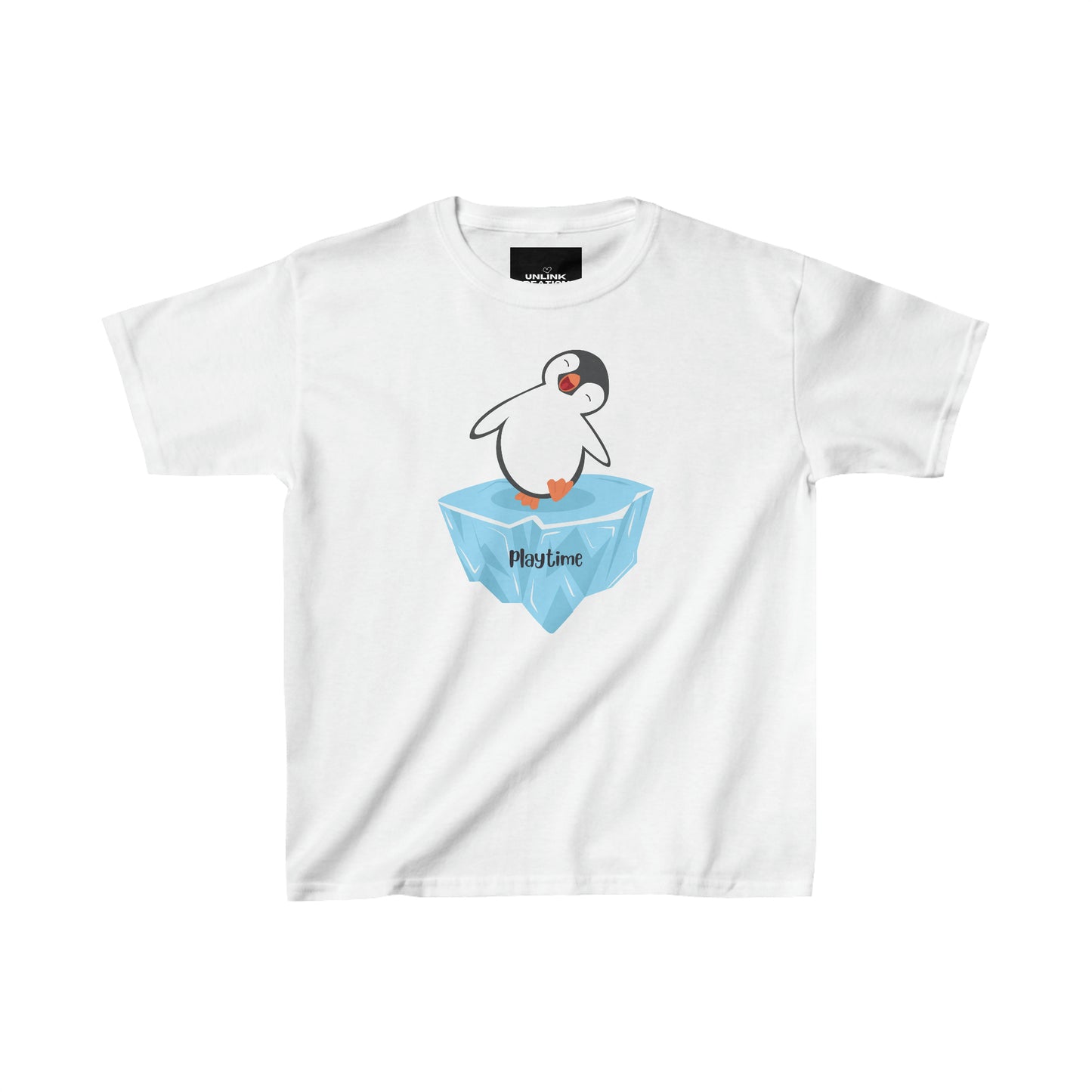 A happy penguin thinks it is playtime on this Kids Heavy Cotton™ Tee, bring the fun on!