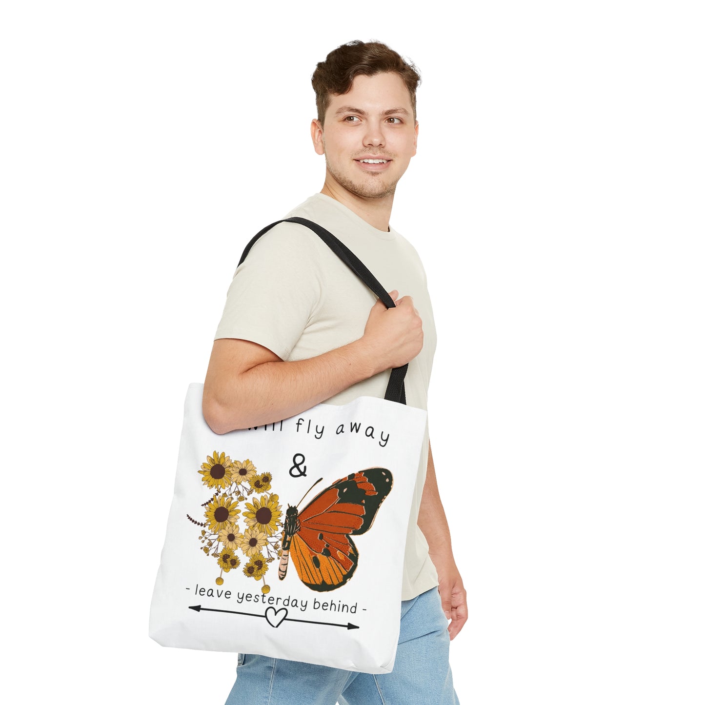 Beautiful “I will fly away & leave yesterday behind” inspirational Tote Bag in 3 sizes to meet your needs.