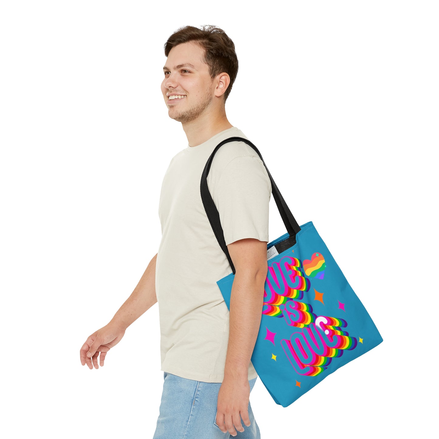 LOVE IS LOVE, full stop. Celebrate it with this colorful Tote Bag in 3 sizes to meet your needs.