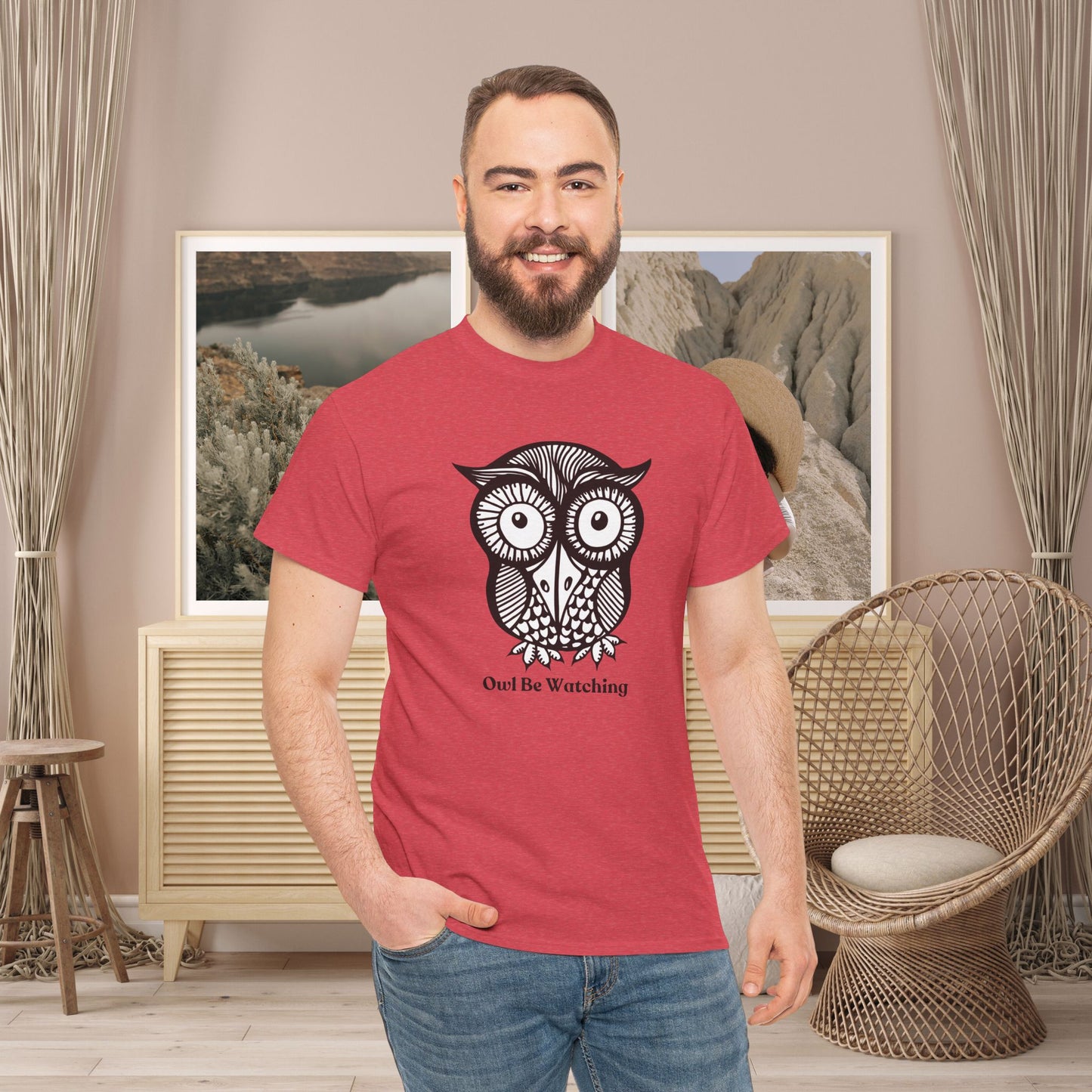 Owl Tee with Owl be watching caption