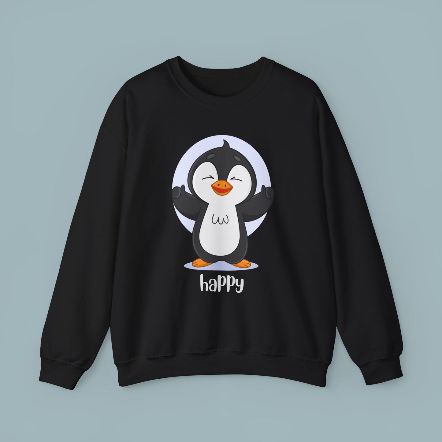 Penguin Crewneck Sweatshirt with Happy Typography