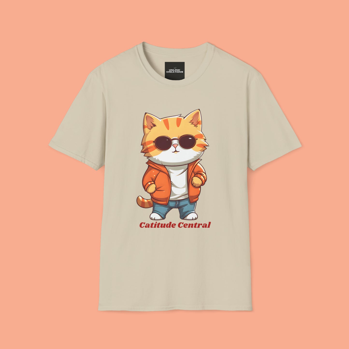 A cool cat with  “Catitude Central” below it on this Unisex Softstyle T-Shirt. Cat lovers get this.