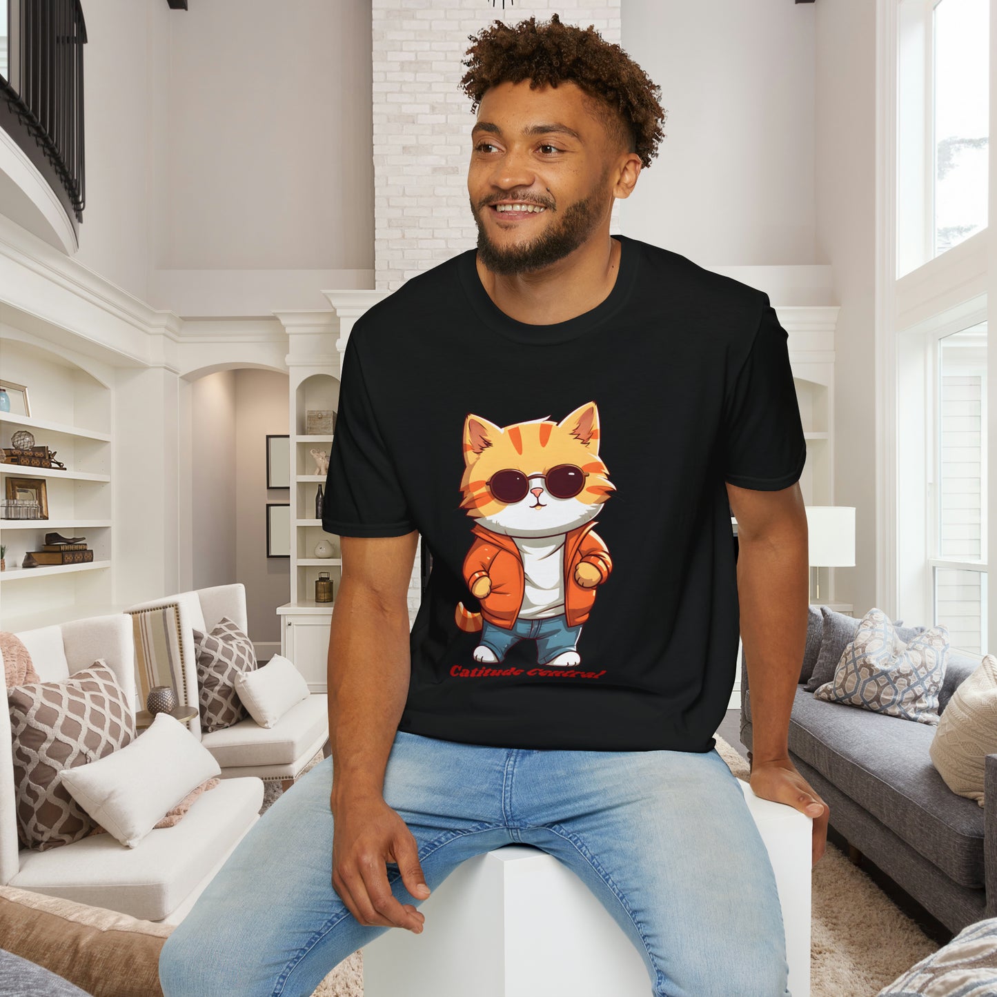 A cool cat with  “Catitude Central” below it on this Unisex Softstyle T-Shirt. Cat lovers get this.