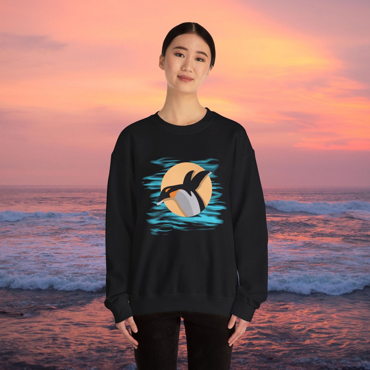 Colorful and playful penguin retro design. Give the gift of this Unisex Heavy Blend™ Crewneck Sweatshirt or get one for yourself.