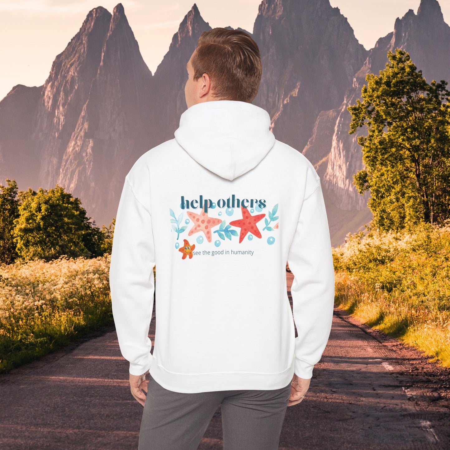 Hooded Sweatshirt - Spread Good Vibes with Starfishes Design