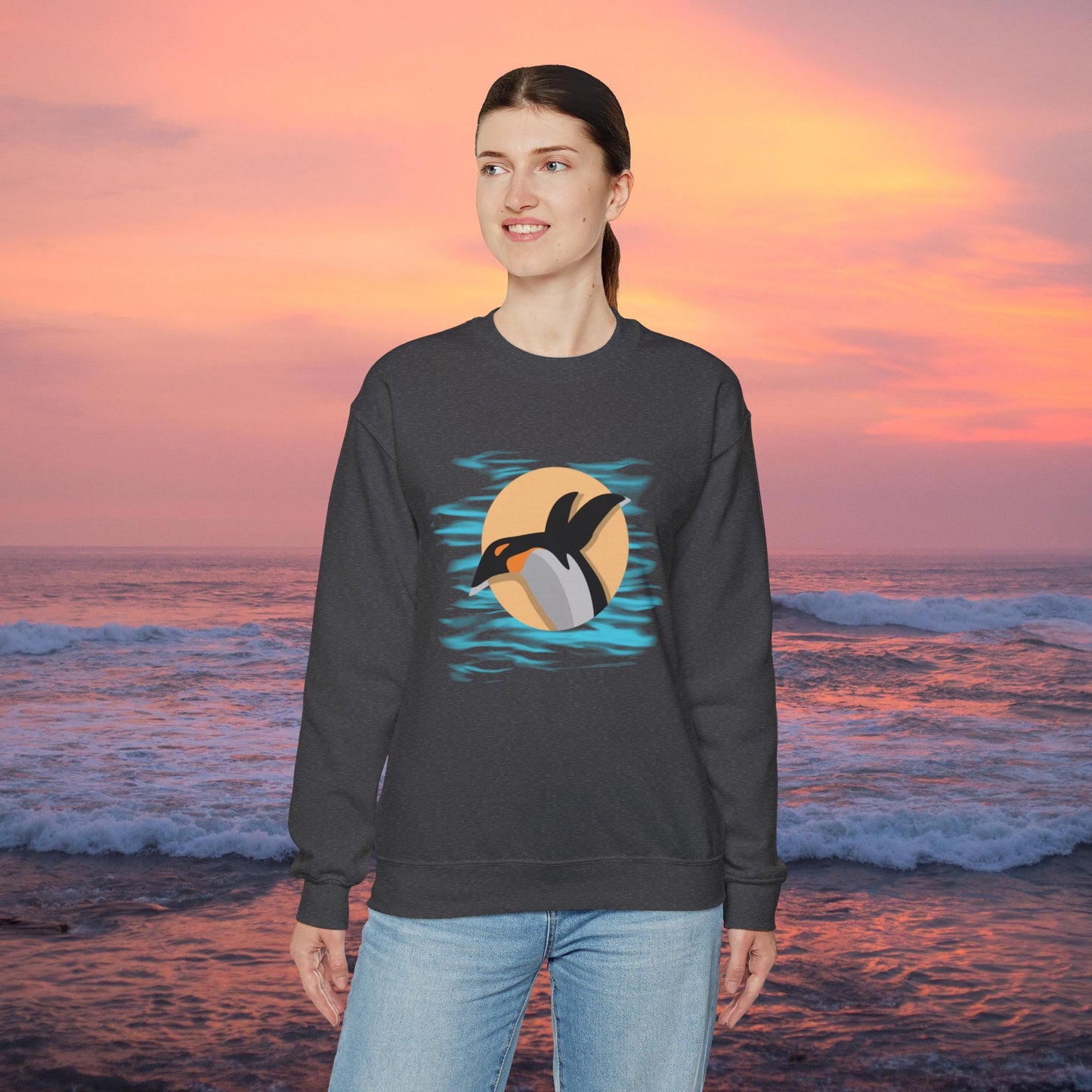 Colorful and playful penguin retro design. Give the gift of this Unisex Heavy Blend™ Crewneck Sweatshirt or get one for yourself.