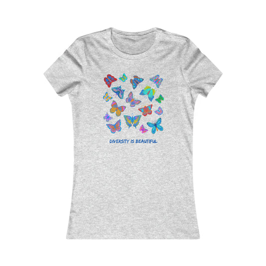 Beautiful butterflies with “DIVERSITY IS BEAUTIFUL” message on this Women's Favorite Tee. Slim fit so please check the size table.